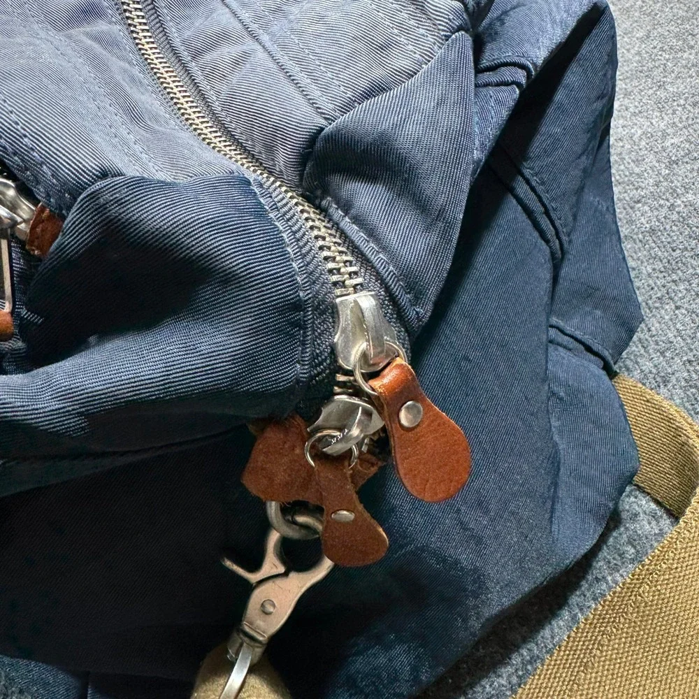 J Crew Harwick Duffle Bag Blue Brown Leather Trim Travel Weekender Overnight